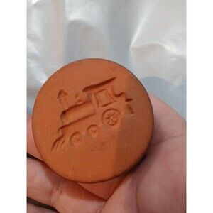 Vintage RYCRAFT Terra Cotta 2" Cookie Stamp Gray Enamel w/Handle CHOO CHOO TRAIN